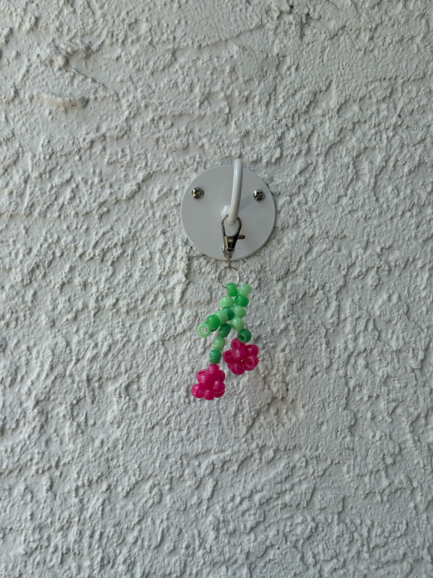 Pony Bead Cherry Charm - Multi Green Stem