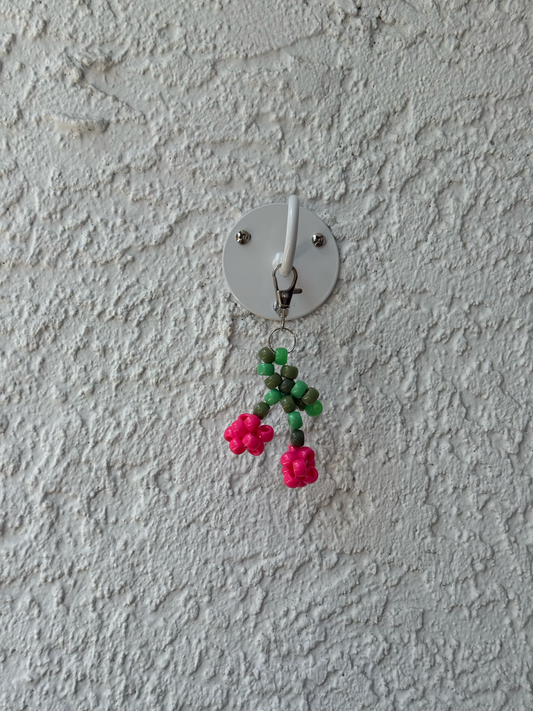 Pony Bead Cherry Charm - Dark Multi Green Stem