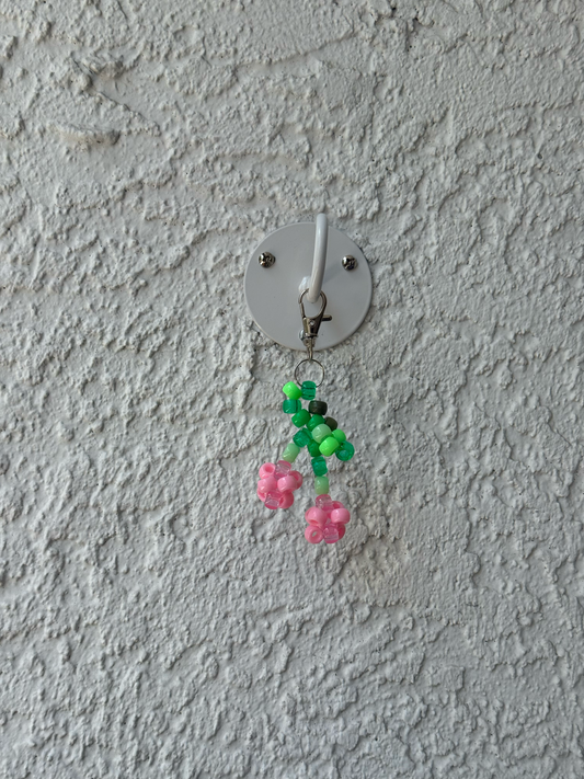 Pony Bead Cherry Charm - Light Pink Mixed Stem