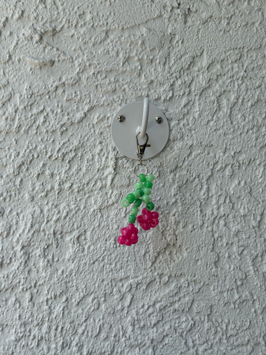 Pony Bead Cherry Charm - Multi Green Stem