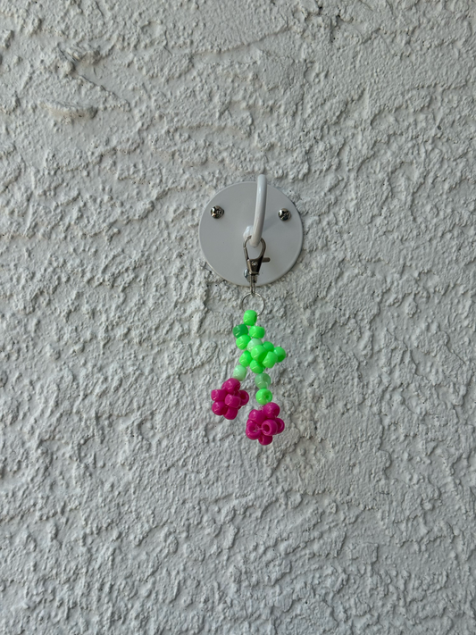 Pony Bead Cherry Charm - Multi Neon Green Stem