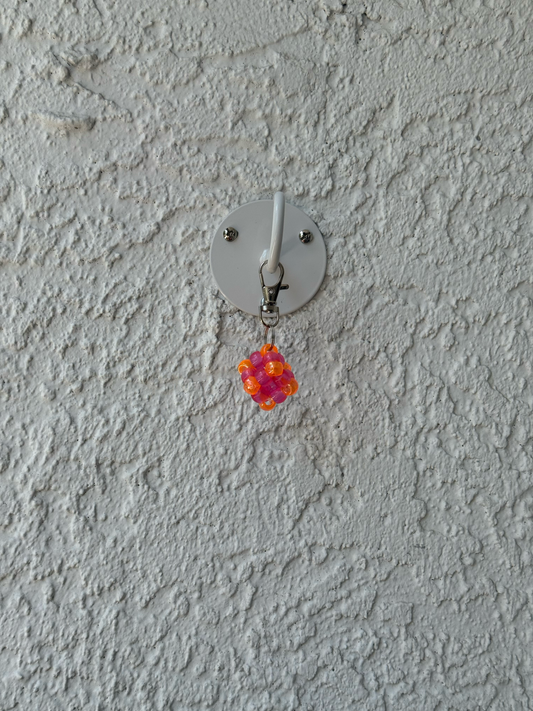 Pony Bead Cube Charm - Clear Magenta Clear Orange