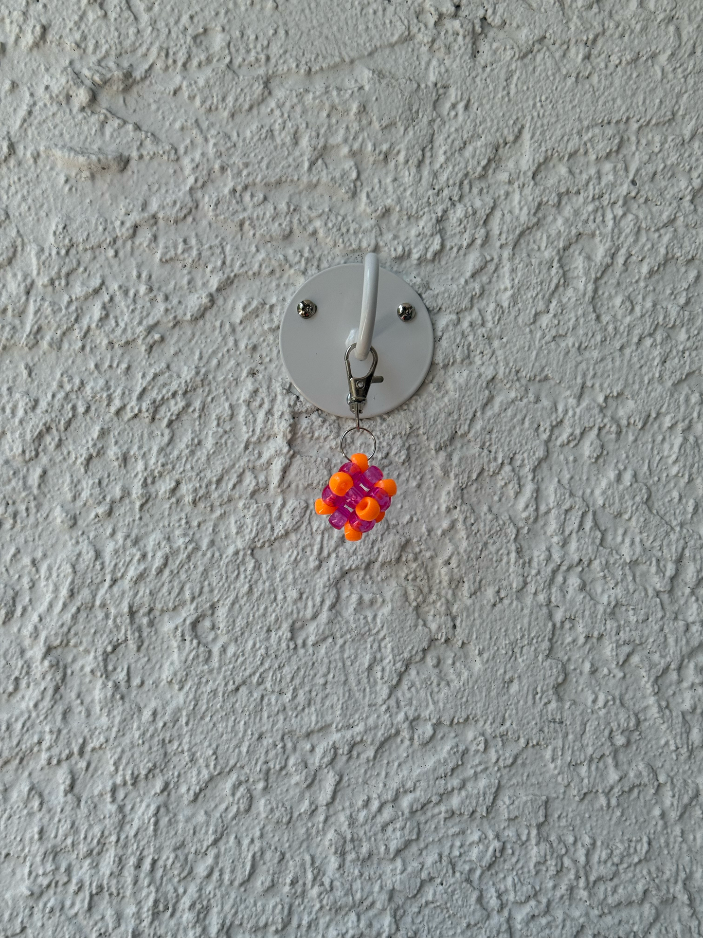 Pony Bead Cube Charm - Clear Magenta and Orange