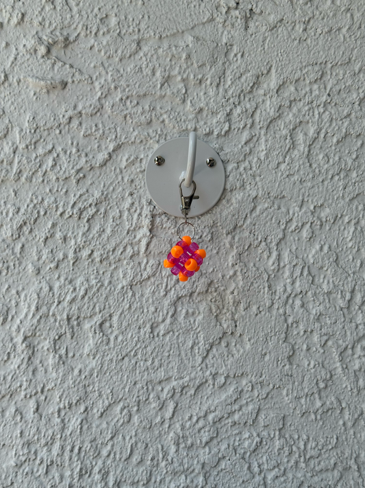 Pony Bead Cube Charm - Clear Magenta and Orange