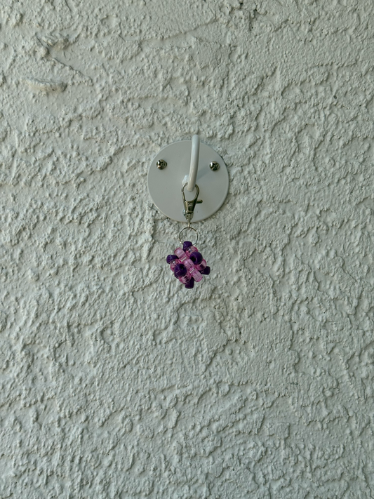 Pony Bead Cube Charm - Clear Pink and Purple
