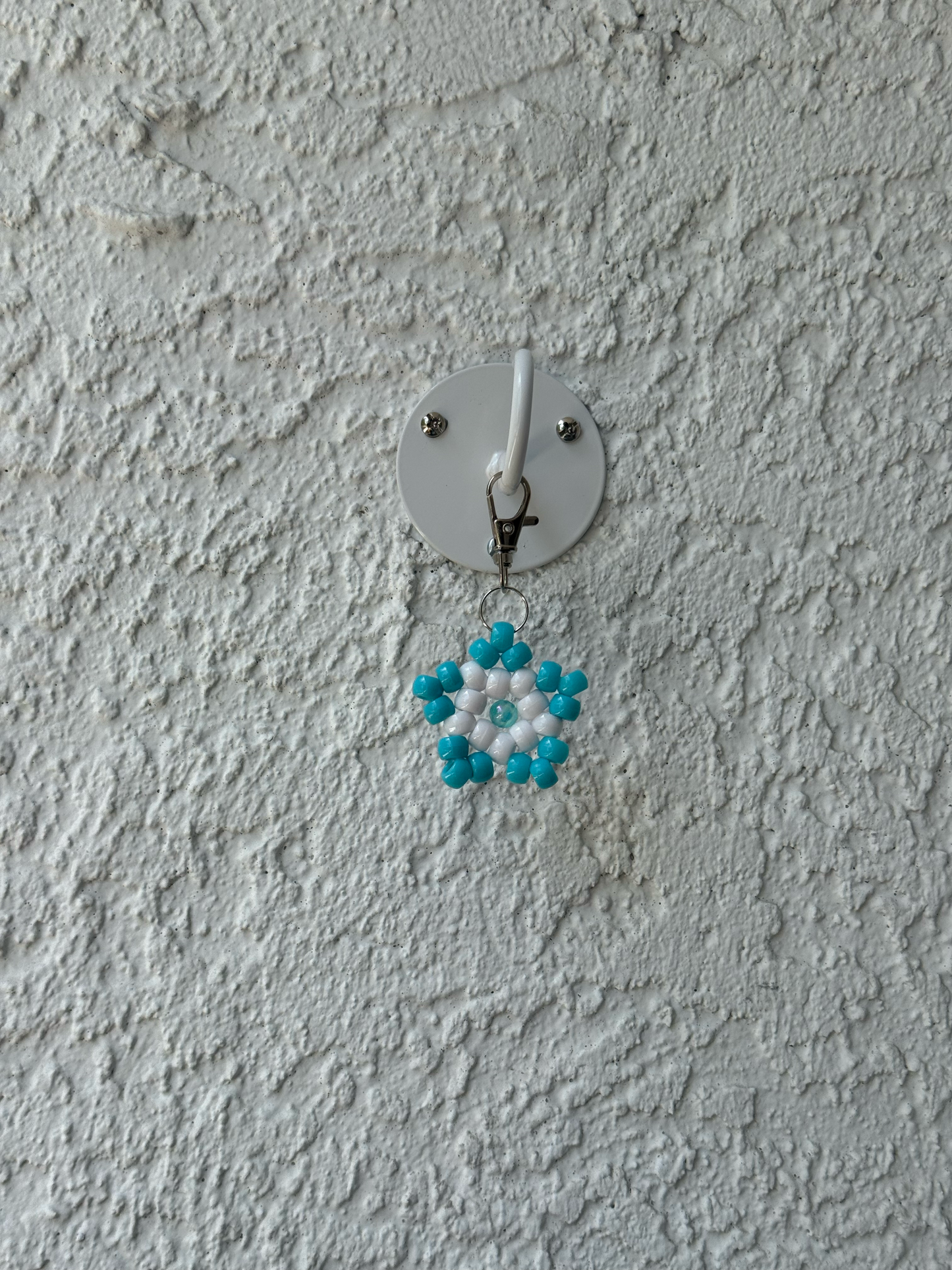Pony Bead Star Charm - Light Blue and White