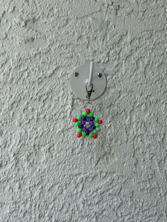 Pony Bead Star Charm - Purple Neon Pink and Green